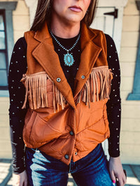 2FlyCo Eastwood Fringe Vest in saddle - women's jacket