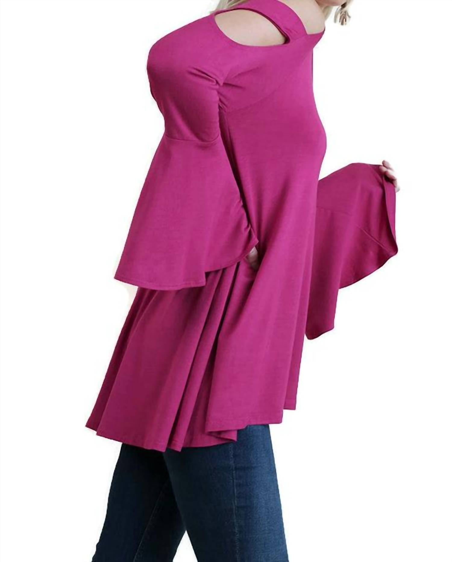 Umgee - Shoulder Cutouts Bell Sleeve Tunic