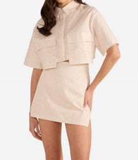 MINKPINK Bonnie Pocket Crop Shirt in beige - women's shirt - alternate view