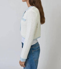 Central Park West Celeste Cardigan in white blue - women's cardigan - detail view