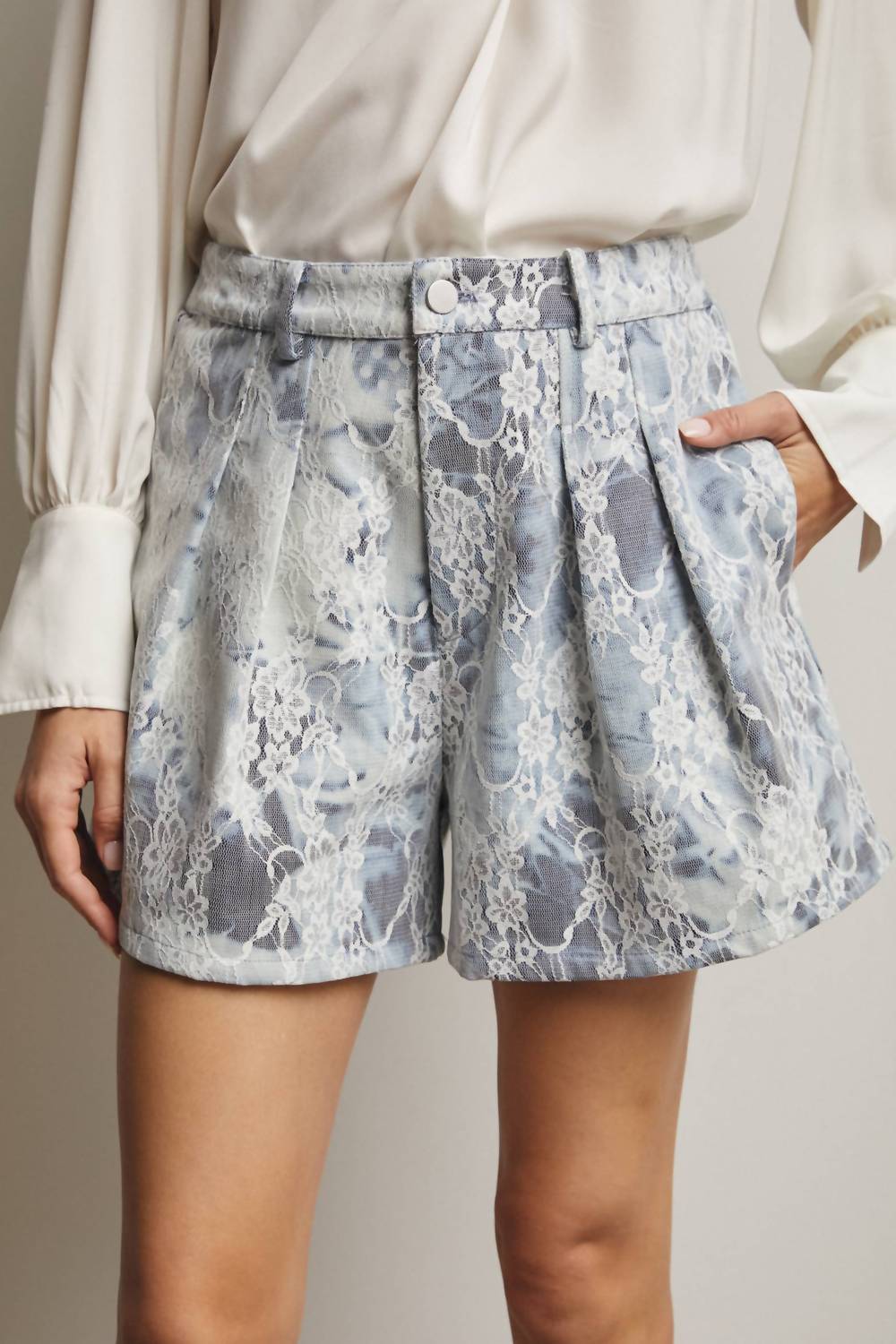 Forte - Lace Overlay Denim Shorts