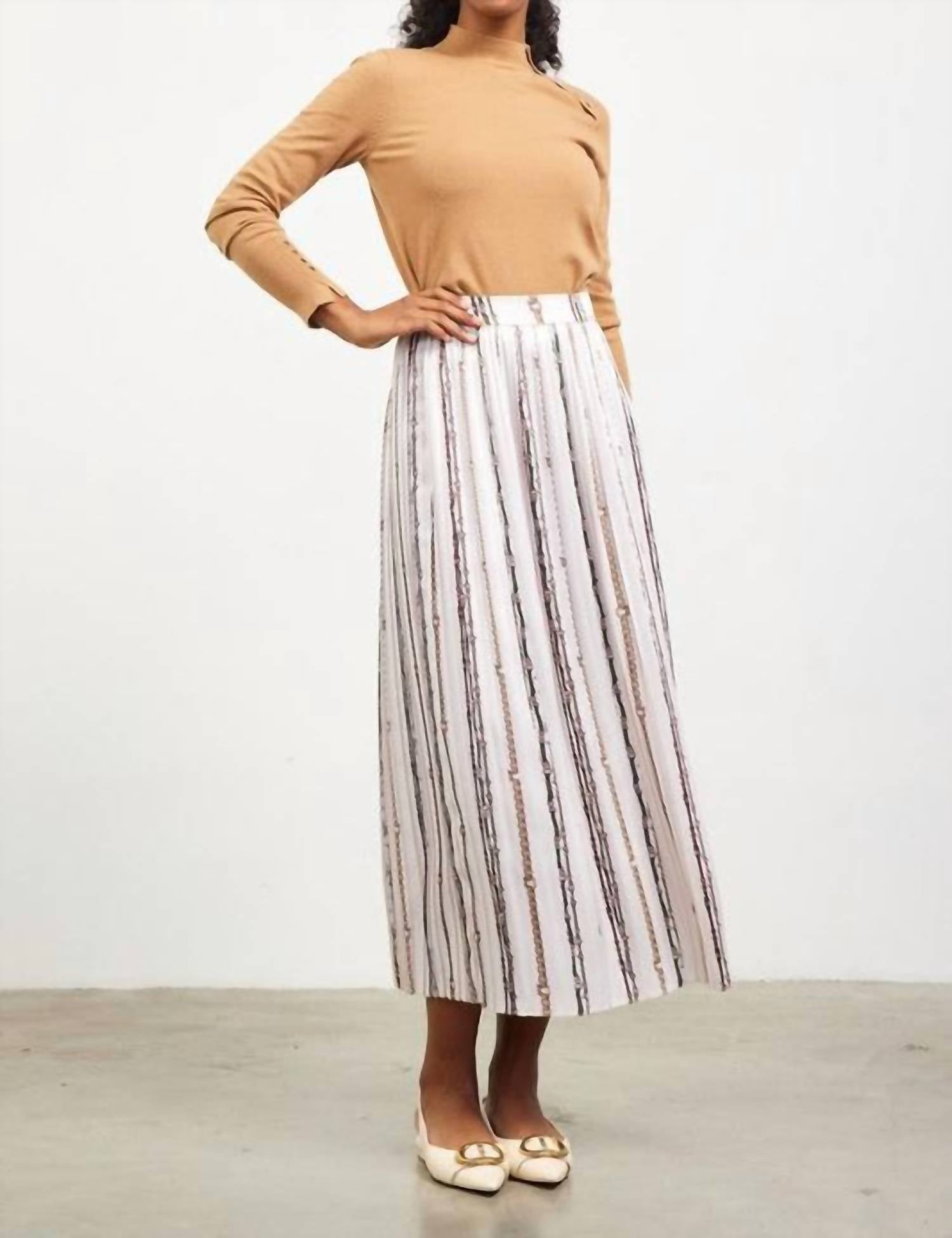 Skies Are Blue - Evelyn Chain Print Pleated Midi Skirt