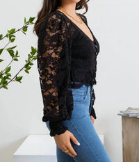 Blu Pepper Lace Cropped Top in black - women's shirt - detail view