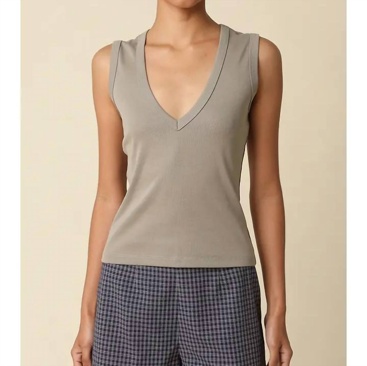 Olivaceous - Kendall V-neck Fitted Tank Top