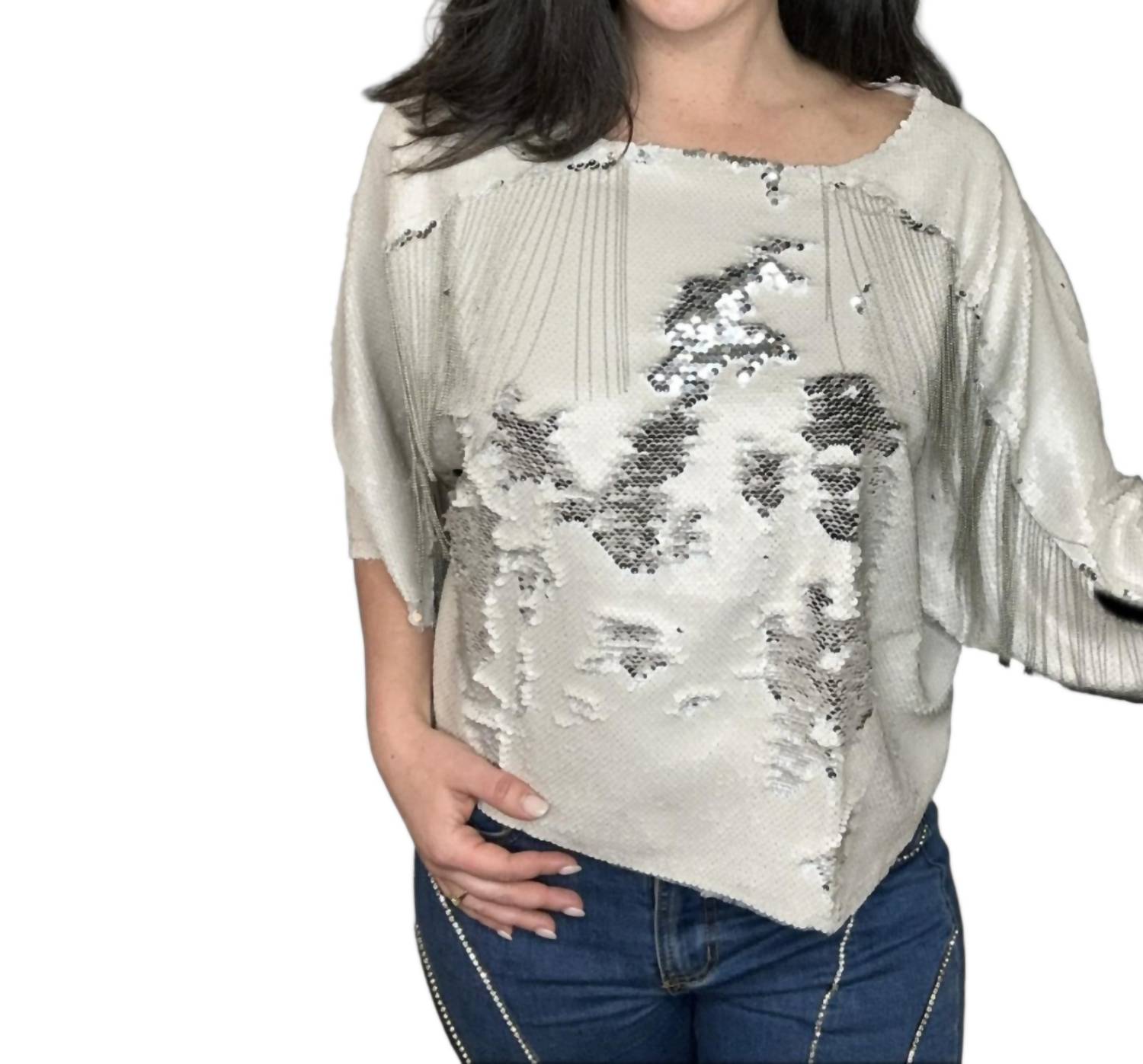 VOCAL APPAREL Dolman Sleeve Top in silver - women's blouse