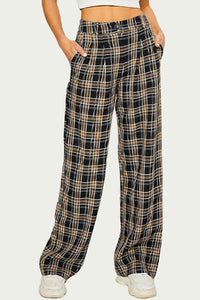 CHECKED COTTON-BLEND TWILL WIDE-LEG PANT