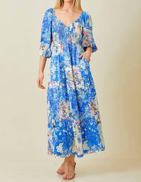 Baevely By Wellmade - Karena Patchwork Print Smocked Maxi Dress