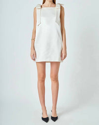 endless rose VELVET SATIN BOW MINI DRESS in ivory - women's dress