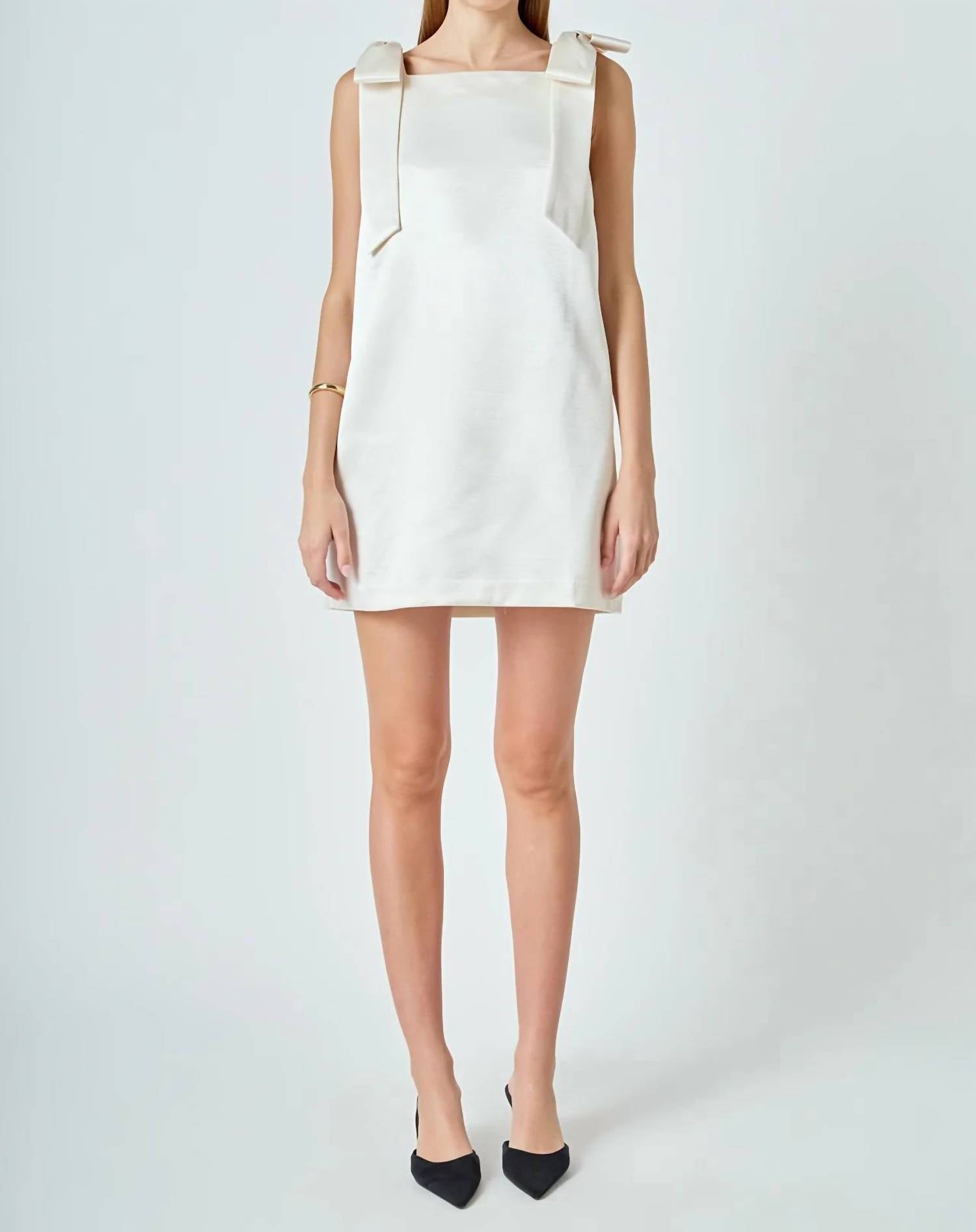 endless rose VELVET SATIN BOW MINI DRESS in ivory - women's dress