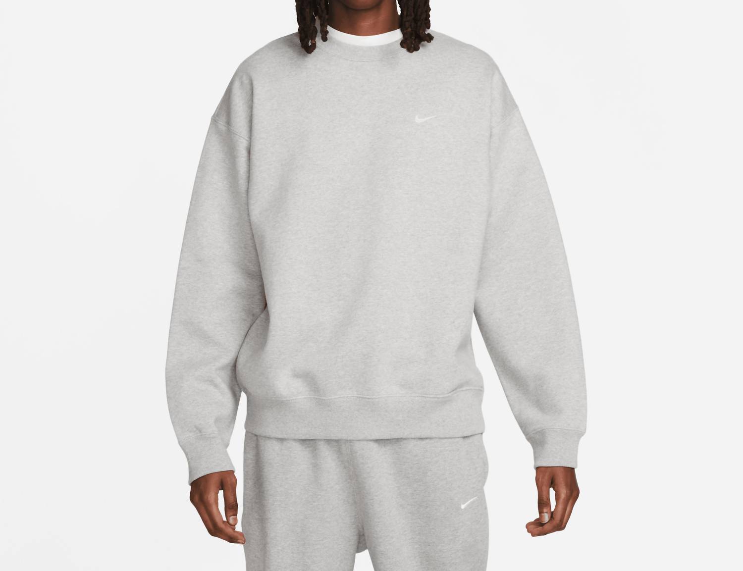 NIKE Solo Swoosh Fleece Crew Sweatshirt in dark heather grey - men's shirt