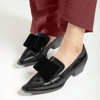 All Black - Women Pat & Bow Pointed Heel