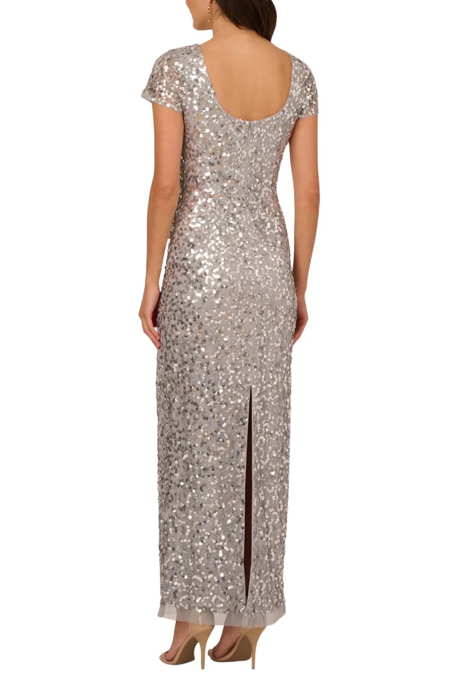 Adrianna Papell - Sequin Embellishment Crew Neck Dress