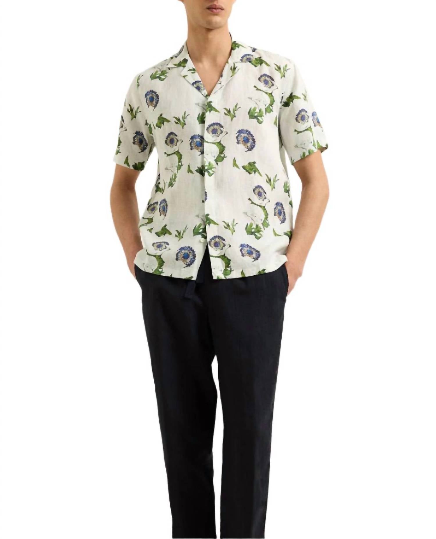 Orlebar Brown Maitan Coronaria Linen Shirt in white sand - men's shirt