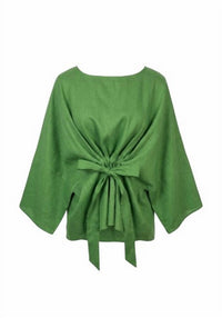P.CILL Women's Luxe Linen Tie-front Blouse in grass - women's blouse