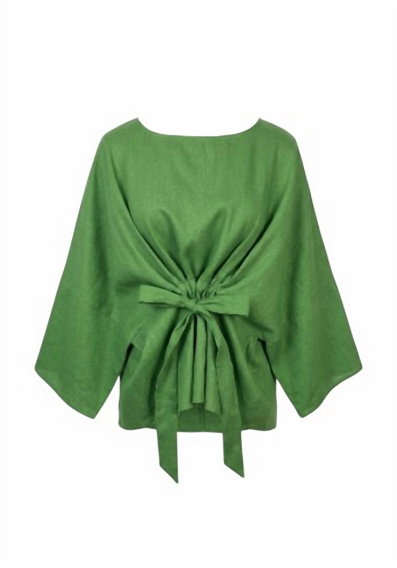 P.CILL Women's Luxe Linen Tie-front Blouse in grass - women's blouse