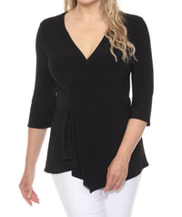 Joseph Ribkoff - Ruched V-neck Asymmetric Tunic Top