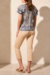 Tribal - Flutter Sleeve Blouse With Decorative Tape