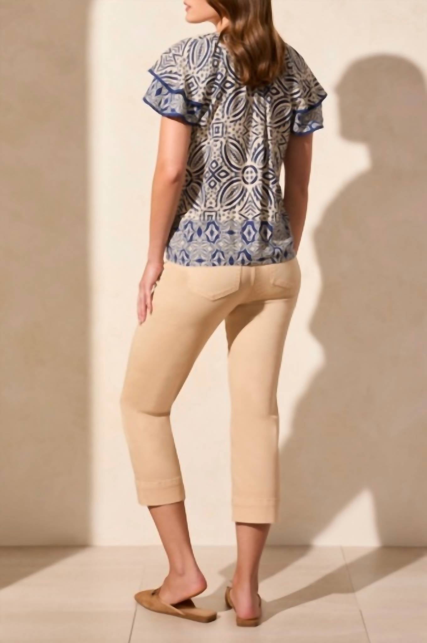 Tribal - Flutter Sleeve Blouse With Decorative Tape