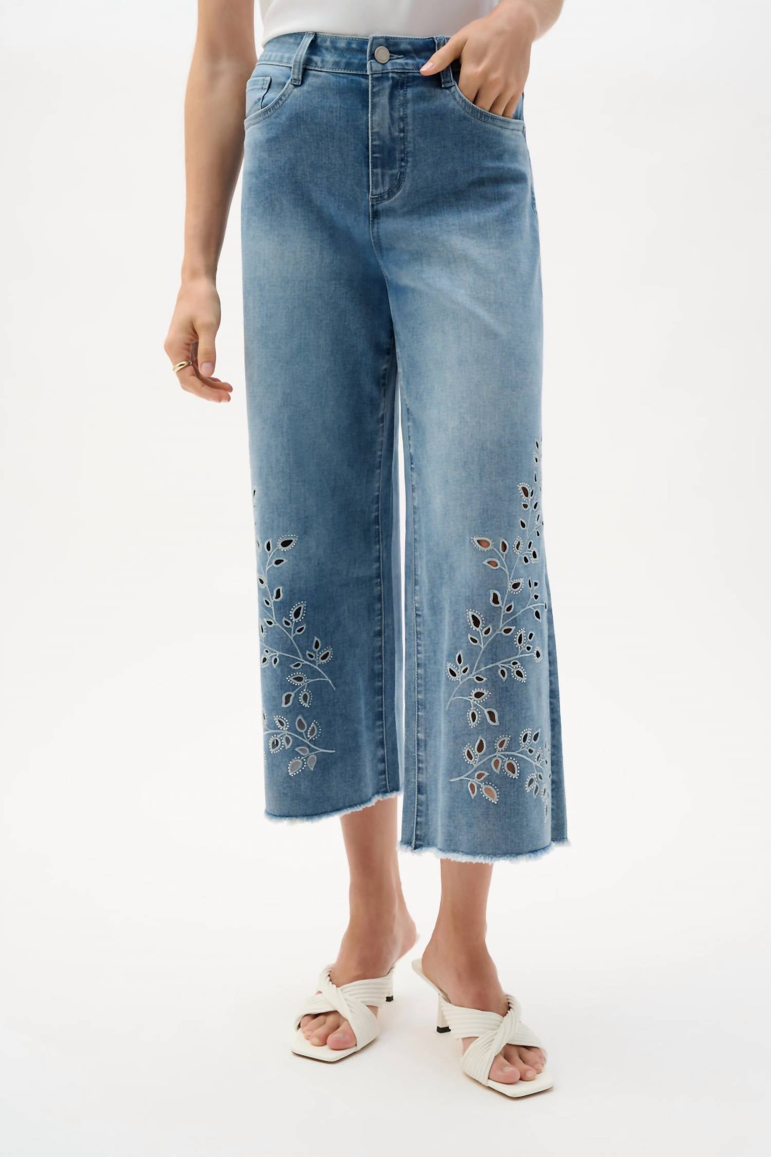 Joseph Ribkoff - Embroidery Wide Leg Crop Jeans