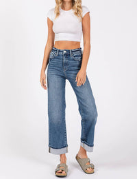 Petra153 - High Rise Stretch Relaxed Straight With Cuffed Hem Jeans