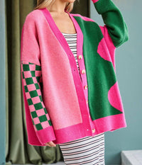 Jade By Jane - Color Block Mix Pattern Cardigan