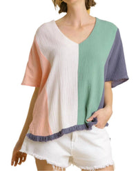Umgee - Color Block Gauze Top