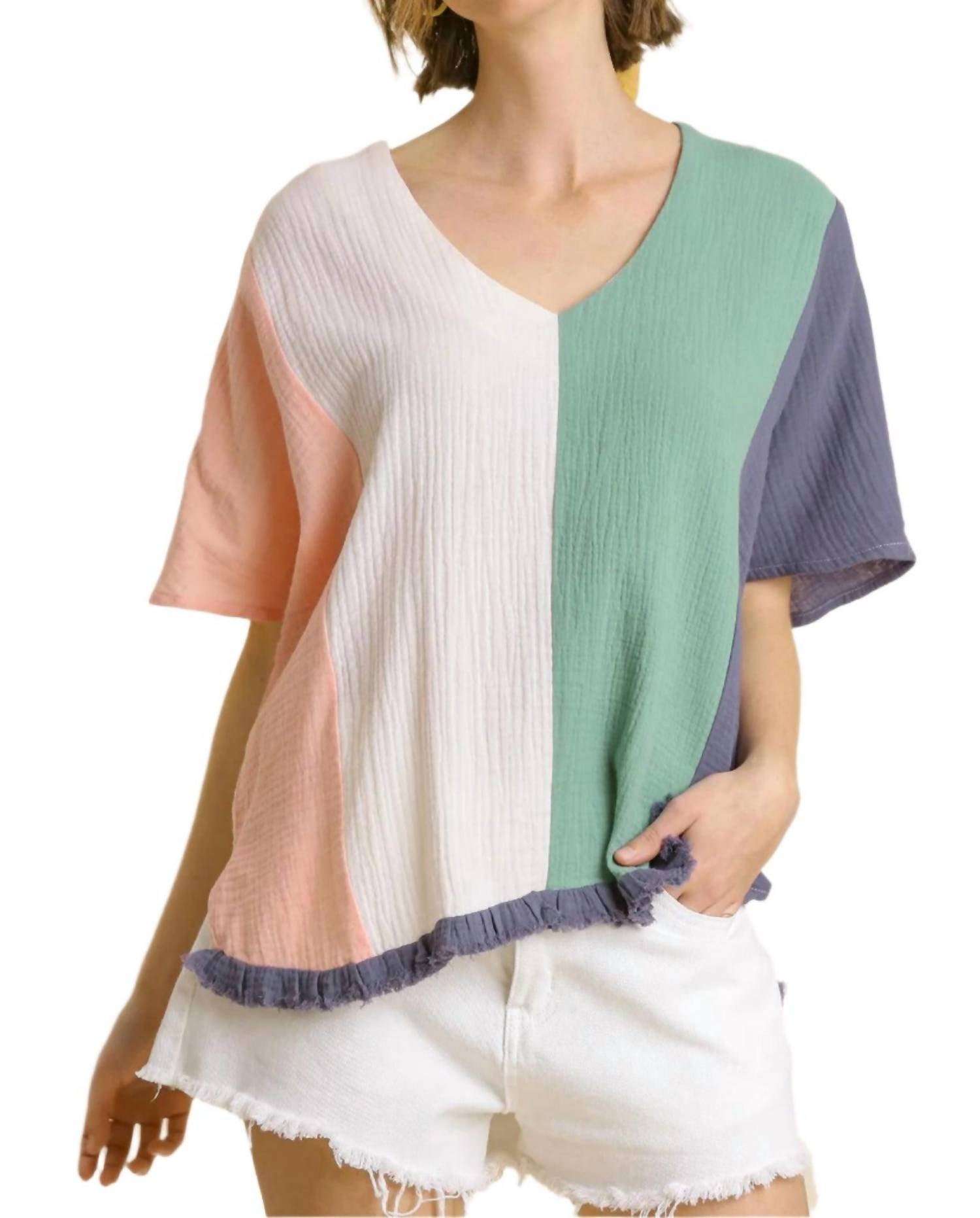 Umgee - Color Block Gauze Top