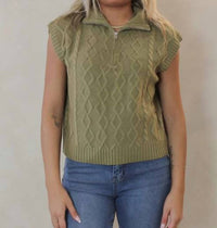 Le Lis - Half Zip Sleeveless Cable Sweater Top
