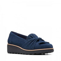 Clarks Women's Sharon Dasher Wedge Loafer in navy - women's flats - detail view