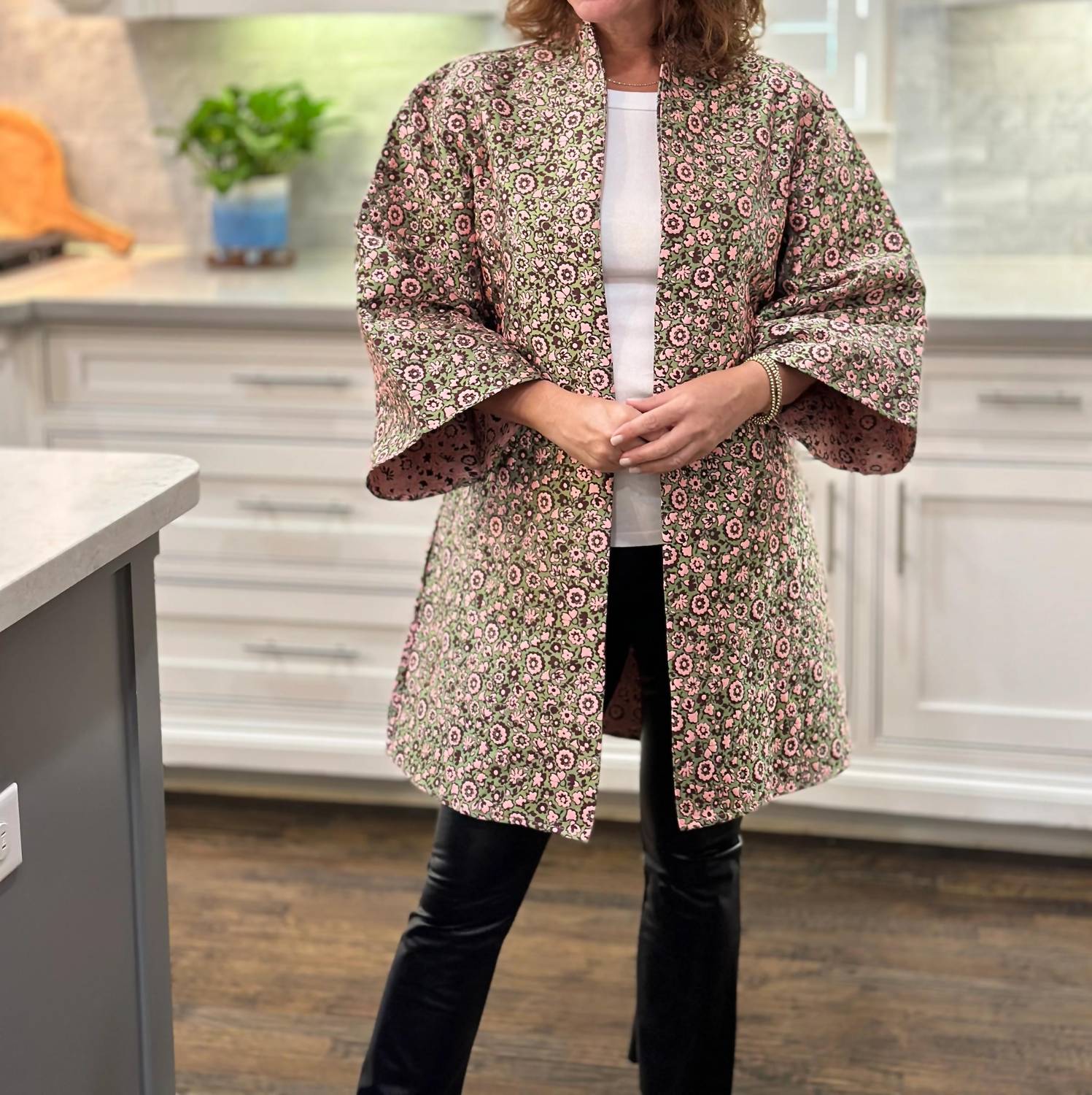 Caryn Lawn - Jacquard Floral Open Front Car Coat
