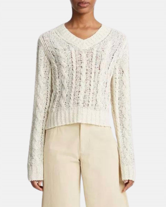 Vince - TEXTURED CABLE V NECK SWEATER