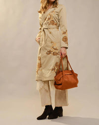 Blue B - Women's Floral Embroidered Double Breasted Belted Trench Coat