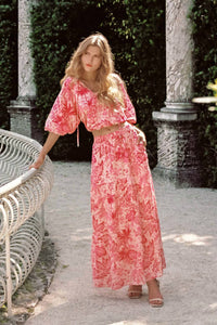 Elan - Ibiza Voile Leaf Print Maxi Skirt
