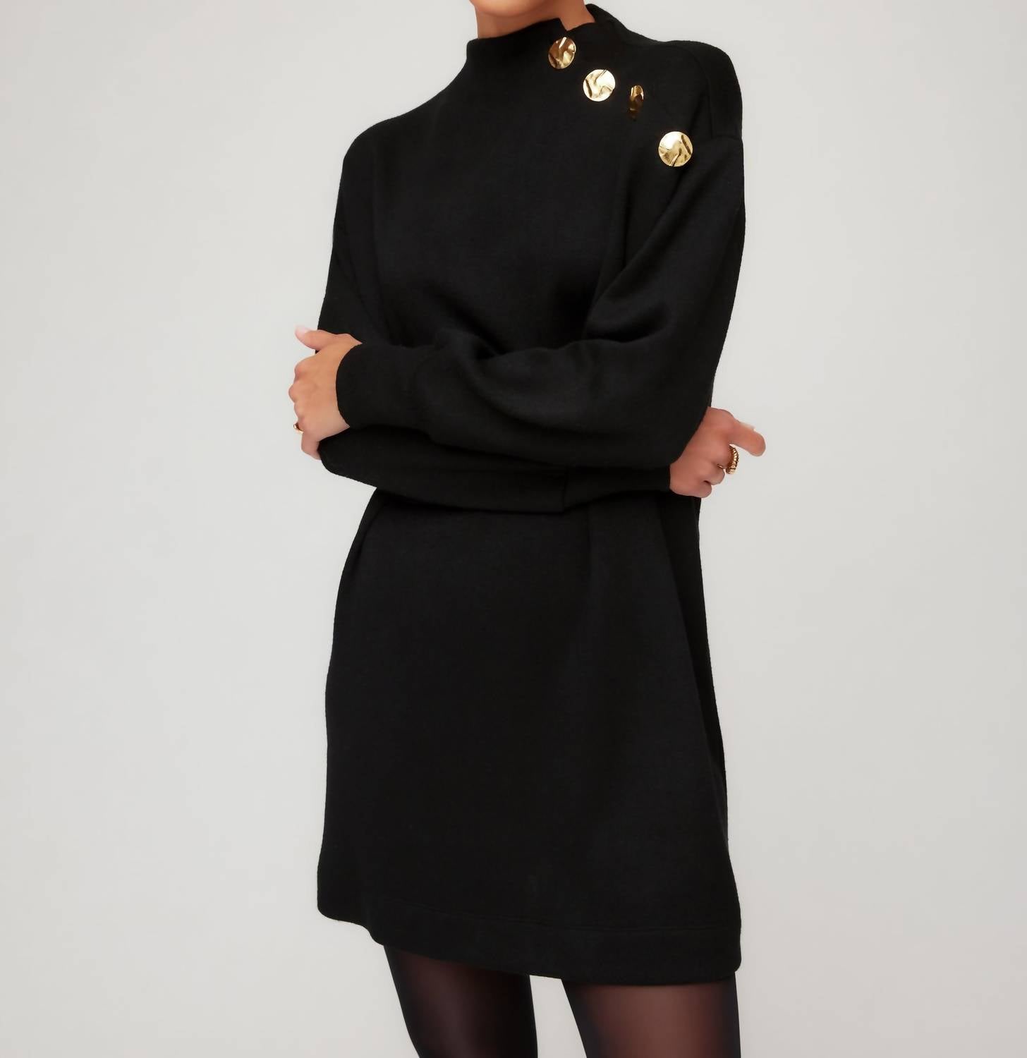Fifteen Twenty Brenna Mock Neck Dress in black 1 - women's dress