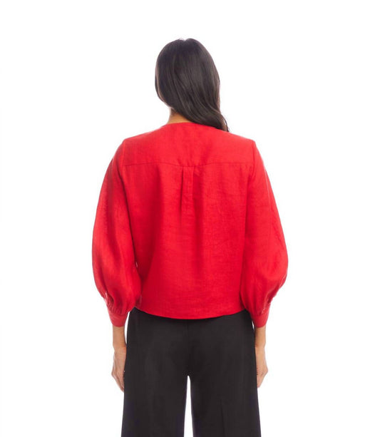 Karen Kane - Blouson Sleeve Linen Tie-Front Top