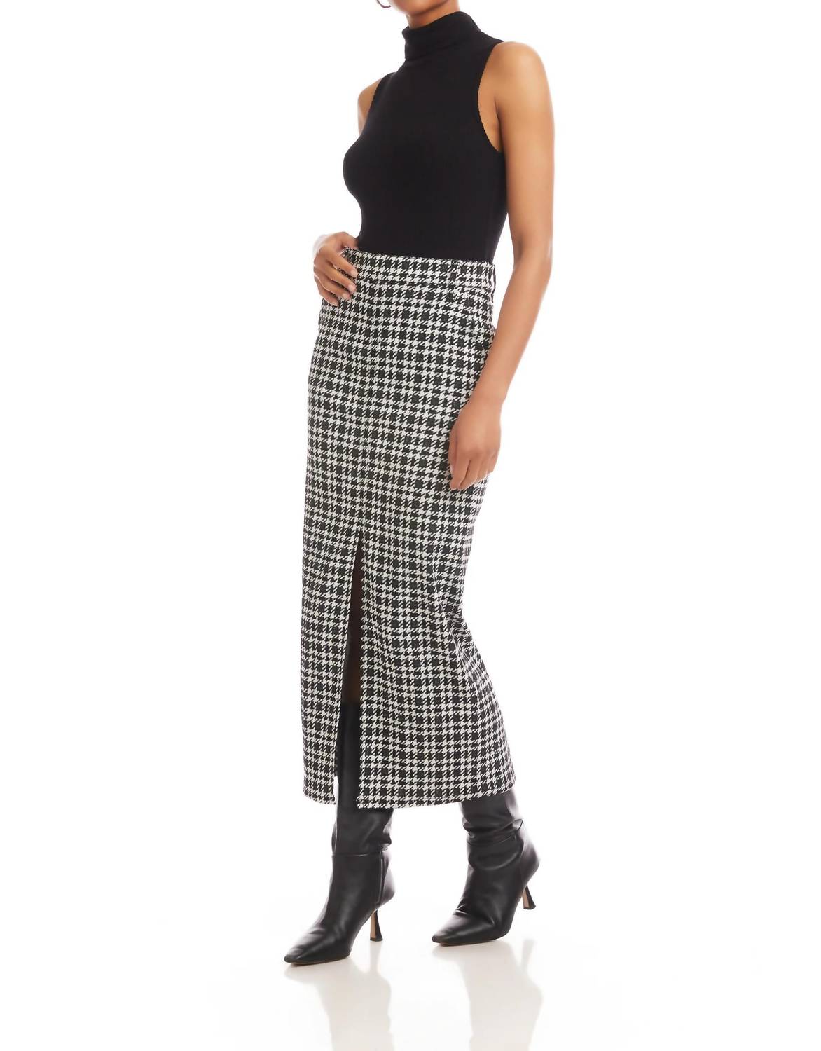 Fifteen Twenty Elyce Front Slit Midi Skirt in plaid - women's skirt - detail view