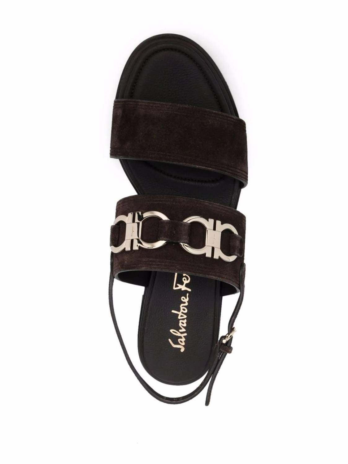 Salvatore Ferragamo Women's Gancini Plaque Suede Sandals in brown - women's sandal - view 96