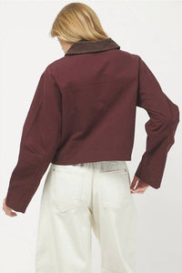 needii Ava Cropped Barn Jacket in red - women's jacket - detail view