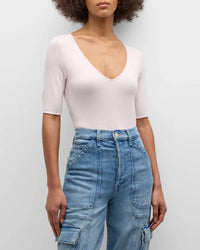 MAJESTIC FILATURES Soft Touch Elbow Sleeve V-neck Tee in petale - women's t-shirt