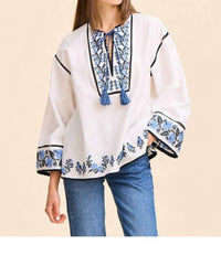 MILLE Angelica Top in santorini embroidery - women's blouse