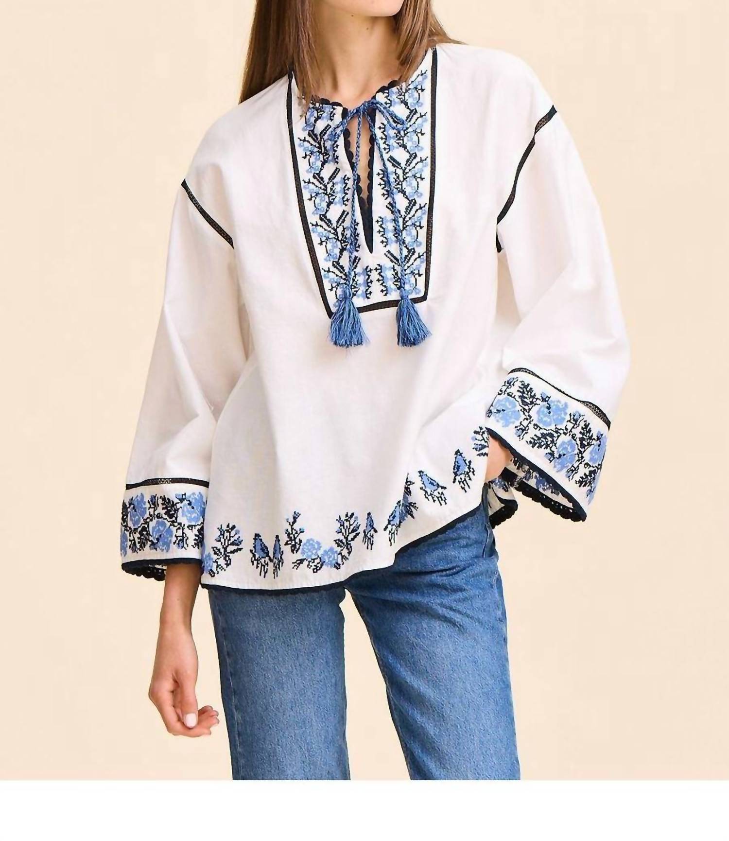 MILLE Angelica Top in santorini embroidery - women's blouse