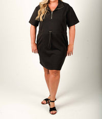 SHE + SKY Scuba Knit Dress in charcoal - women's dress - detail view