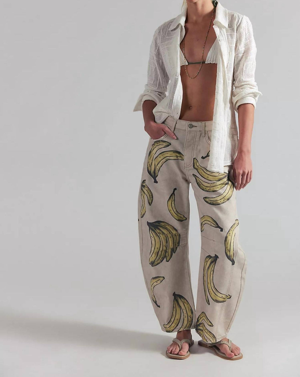 Free People - Good Luck Printed Barrel Jeans