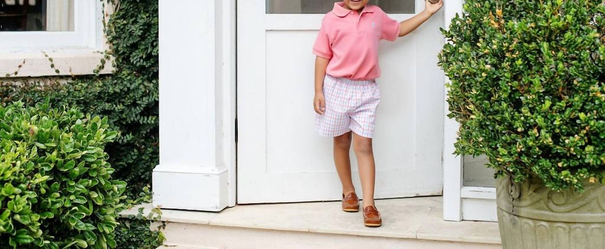 The Beaufort Bonnet Company Kid's Shelton Shorts in coral chandler check beale street blue - kids' shorts