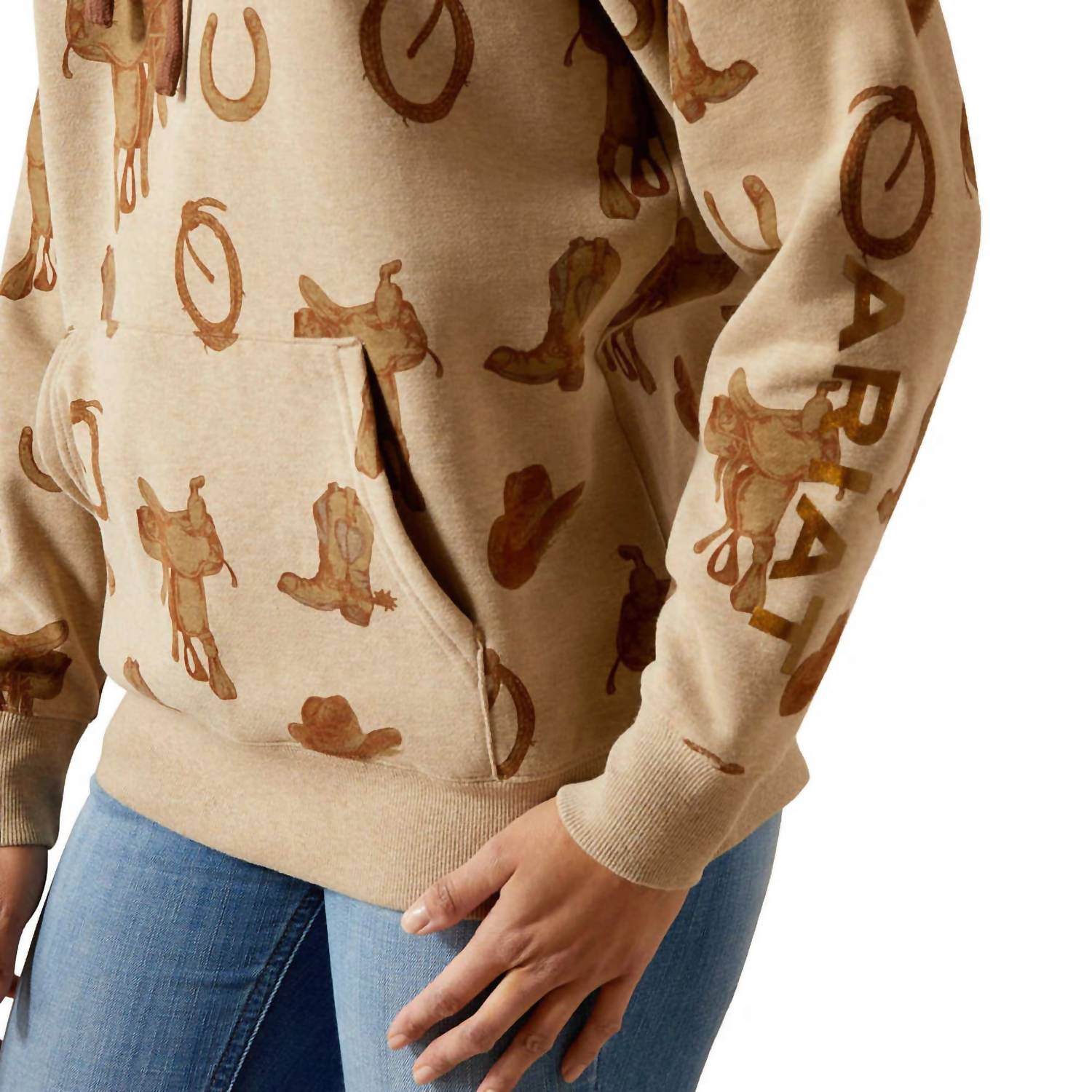 ARIAT Logo Hoodie Sweatshirt in savannah tan heather - women's top - view 4