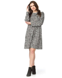 Papillon - A-line 3/4 Sleeve Leopard Print Sweater Dress