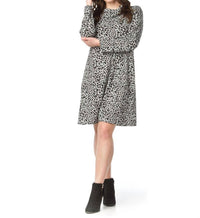 Papillon - A-line 3/4 Sleeve Leopard Print Sweater Dress