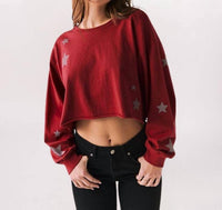 Chaser Kids Star Crop Boxy Tee in carmine red - women's long sleeve top