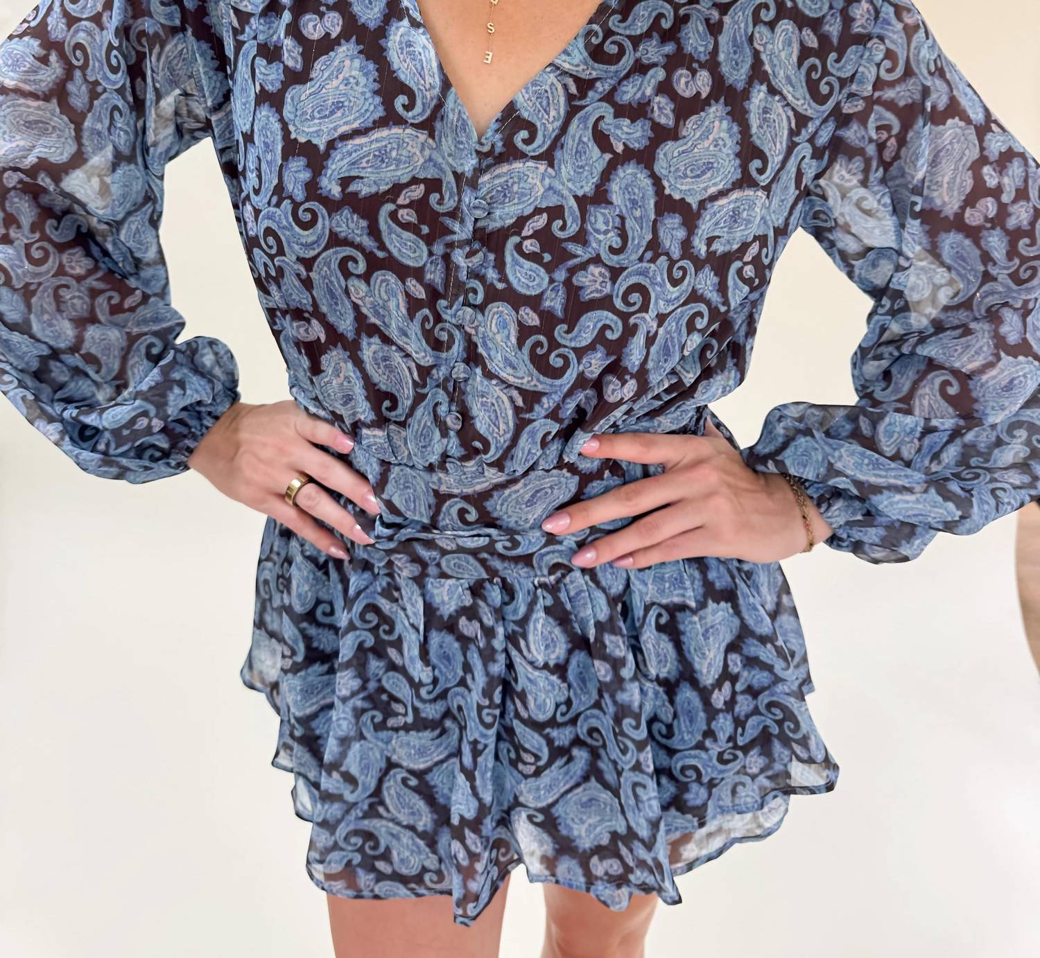 Promesa - Paisley Long Bubble Sleeves Romper
