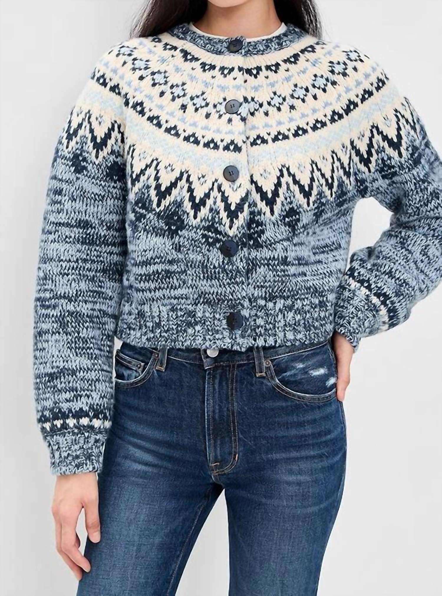 Z Supply North Sea Fair Isle Cardigan in blue velvet - women's cardigan - view 4